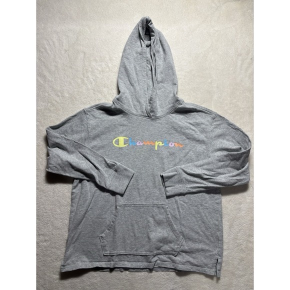 Champion Other - Champion Solid Gray Multi Color Lettering Hoodie Sweatshirt Men's Size Large